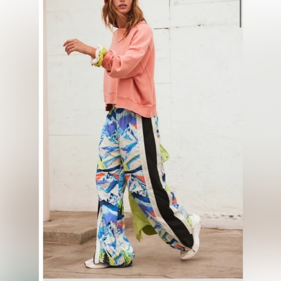 Free People Printed End Zone Pants Blue Motif $148 MSRP - Picture 4 of 12